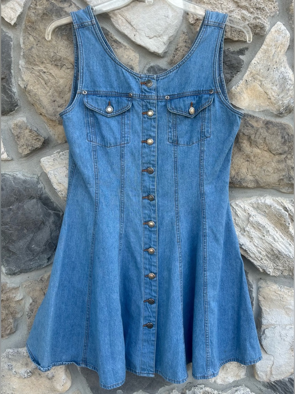 Vintage Denim Dress Womens 13/14 (LARGE) Western Festival Country Button Front